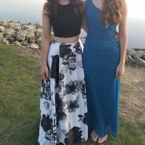 Black and White Two Piece Floral Prom Dress - Blondie Nights by Stacy Skylar